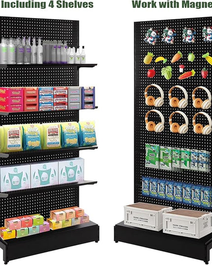 Eastern Tree Pegboard Display Stand, 3x6.5 Feet Gondola Retail Shelving Wall Display for Convenient Grocery Office Supply or Retail Stores, Standing Peg Board Display Rack with 20 Hooks