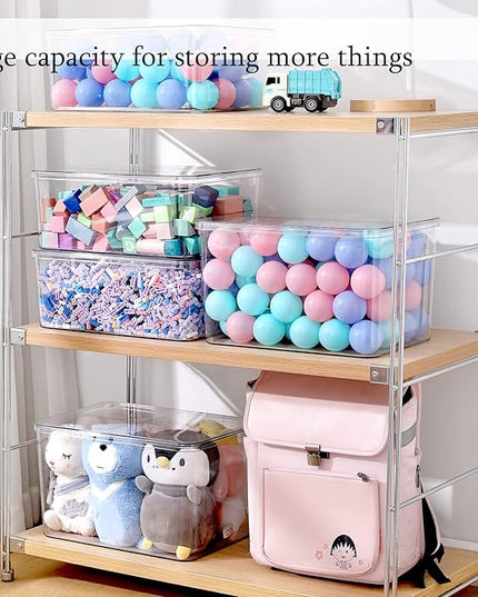 Storage Boxes, 5 Packs Transparent Food Organizer, Stackable Lidded Storage Bins (3 XL + 2M)