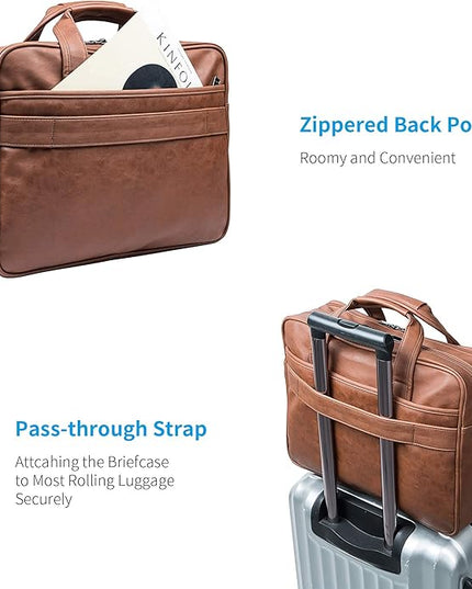 seyfocnia Leather Laptop Bag, Men's 15.6 Inche 17.3 Inche Messenger Briefcase Business Satchel Computer Handbag Shoulder Bag