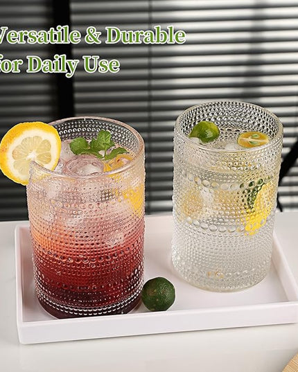 Hobnail Drinking Glasses Set of 6, 16 Oz Vintage Embossed Glass Cup Water Glasses Kitchen Glassware for Cocktails, Beer, Juice, Whiskey