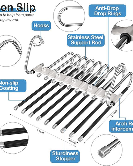 Upgrade 9 Layers Pants Hangers Space Saving, Non Slip Stainless Steel Multifunctional Pants Rack S-Type Clothes Pant Closet Hanger Organizer for Pants Jeans Trousers Scarf Skirts(4 Pack, Antiquewhite)