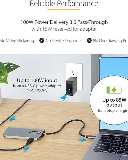 StarTech.com 6-in-1 USB-C Hub for Monitors, 4K 60Hz HDMI Video, HDR10, Gigabit Ethernet, USB 5Gbps Hub, 100W Laptop Charging with Cable Management for MacBook M1 M2 M3 M4 and Windows