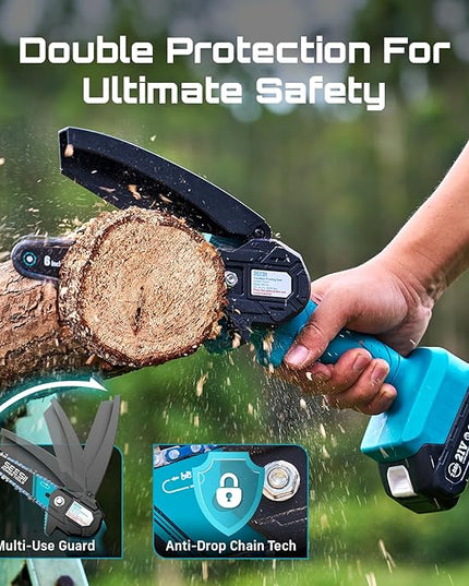 Seesii Mini Chainsaw, 6-inch Mini Chainsaw Cordless, Handheld Electric Power Chain Saw with 2 Batteries, for Tree Trimming Wood Cutting, Best Gifts for Father, Dad, Husband, Men