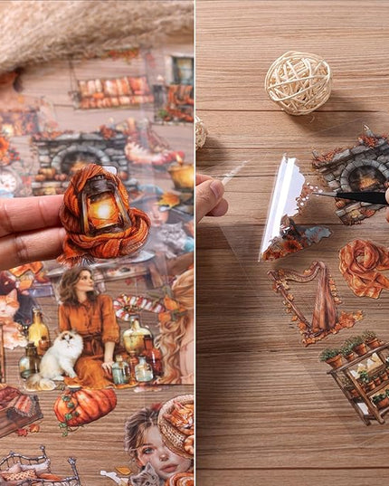 Auguro PET 20 Sheets 180 Pre-Cut Fall Stickers for Scrapbooking Landscape People Scrapbook Sticker Transparent Stickers for journali Scrapbook Supplies