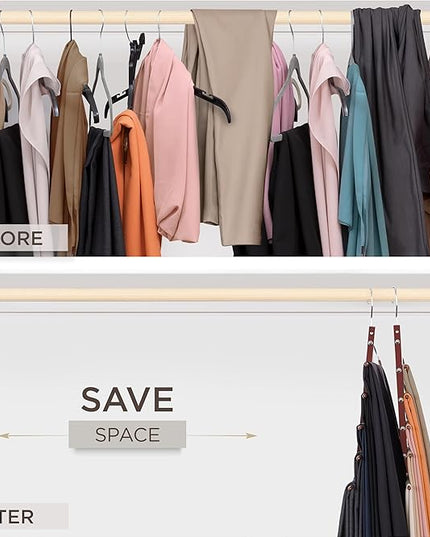 MORALVE Pants Hangers Space Saving - European Beechwood Scarf and Jean Hangers - Closet Organizer and Space Saver Pant Rack, Leggings Hanger, and Scarf Holder with 360° Swivel Hook (1 Pack)