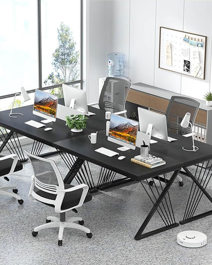 FOLUBAN Black Desk, Modern Wood and Metal Computer Desk for Home Office, Simple Writing Work PC Desks for Bedroom, Industrial Study Gaming Table for Living Room, Black, 53 Inch