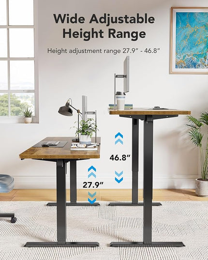 HUANUO 63 x 24 inch Electric Standing Desk, Height Adjustable Table with Headphone Hooks & Cable Manager, Sit to Stand up Desk for Home Office, Vintage Brown