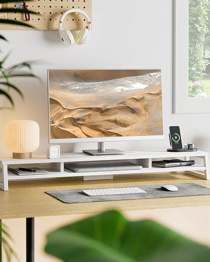 Fenge Dual Monitor Stand for Desk, 42.5in Large Monitor Riser for 2 Monitors, 2 Tier Computer Office Desk Top Shelf, Desktop Storage Stand for Laptop, PC, Computer, Printer