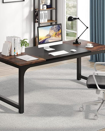Tribesigns Modern Computer Desk, 70.8 x 31.5 inch Large Office Desk Computer Table Study Writing Desk Workstation for Home Office, Black Metal Frame