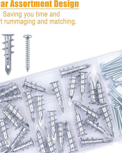 KURUI #8 Zinc Self-Drilling Drywall Anchors, 60PCs Hollow Metal Wall Anchors and Screws Kit, 30 Heavy Duty Anchors + 30#8 x 1-1/4'' Screws, 75LB Hanging and Mounting