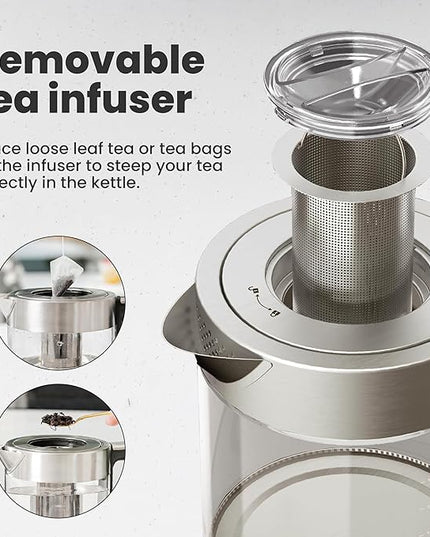 Vianté Electric Kettle With Infuser For Loose Leaf. Hot Tea Maker With Temperature Control And Automatic Shut Off. Tea Kettle With Brewing Programs. 1.5 Liters Capacity