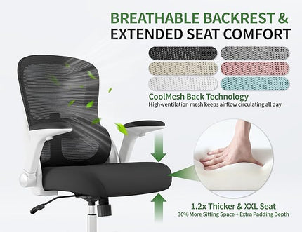 Ergonomic Office Chair - Computer Desk Chairs Comfy, Mesh High-Back Gaming Chair with Adjustable Lumbar Support, Executive Task Chair for Adults, Comfortable for Long Hours (White Black)