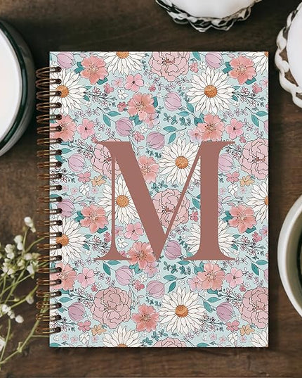 Vintage Floral Personalized Notebook, Initial Letter M Notebook Journal ,Vintage Flower Notebook for Work School Office Supplies,,Monogrammed Notebook for Women Teen Girl,Back to School Supplies 5.5 x 8.3