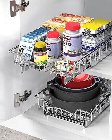 Simple Houseware Under Cabinet Pull Out Sliding Shelf Drawer Organizer, 18" D x 11" W