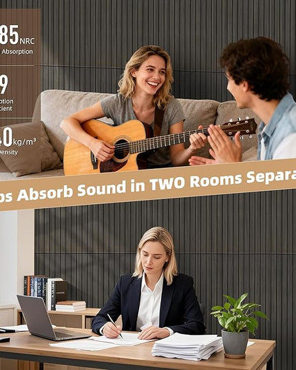 TO-TH Wood-Look Sound Panels, 4 Pack 47.2” x 23.6” Soundproof Wall Panels, Decorative Acoustic Panels,Wood Panels for Wall for Home, Office, Basement, Rustic Walnut