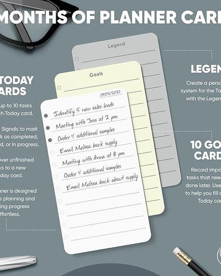 Undated Daily Productivity To Do List Cards - 60 To-Do List Cards, 10 Goal Setting Cards - Daily Checklist Cards and Note Pads - Simple and Effective Analog System