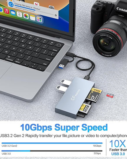 CFexpress Type B Card Reader 8 in 1, 10Gbps Multi CF Express Reader Adapter for CFexpress Type B/CF/XD/MS/TF/SD Memory Card Readers Hub with 2*USB Gen 3.2 Data Port for Windows/Mac/Linux/Android