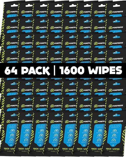 Fortress Electronic Wipes (25 ct, Pack of 64) To-Go Tech Wipes for Screens, Phones, Keyboards, TV Monitors, Computer Screens, and More [Travel Size] Skin-Safe