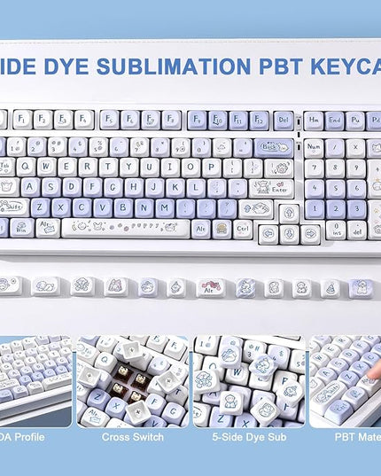 PBT Keycaps-MOA Highly Rounded Heat Sublimation, Cute Puppy Custom Keyboard Keycap Set 64/68/75/84/87/96/98/100/104/108,Compatible with A Variety of Cross-Switch Keyboards(133 Keys)