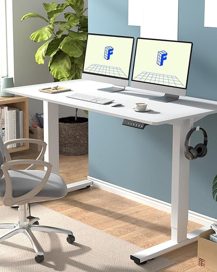 FLEXISPOT EN1 One-Piece Standing Desk with 1-Inch Thick Seamless Desktop, 55"x28" Electric Height Adjustable Desk for Home Office, Multi-Monitor Setups & Easy Assembly, White