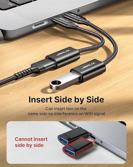 JSAUX USB C to USB 3.0 Adapter [2 Pack], USB C Male to USB Female OTG Cable Adapter Compatible with MacBook Pro/Air, iPhone 17 Pro Max/iPhone Air/16e/16/15 Series, Samsung Galaxy S25/S24/S23-Black