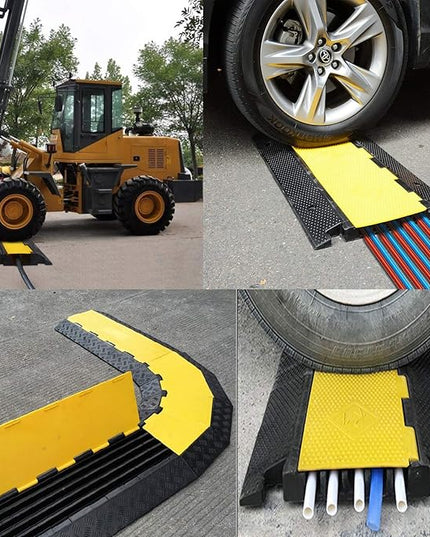 Reliancer 5 Channel Rubber Cable Protector Ramp Traffic Speed Bump 18000lbs Capacity Heavy Duty Cable Protective Cover Ramp Driveway Hose Cord Track Protector Wires Concealer w/Flip-Open Top Cover