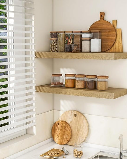 RICHFOCUS 36Inch Floating Shelves for Wall 2 Pack Shelves for Bedroom|Kitchen|Bathroom Wall Mounted Rustic Wood Floating Shelf with Invisible Brackets for Books|Storage|Decor, Oak