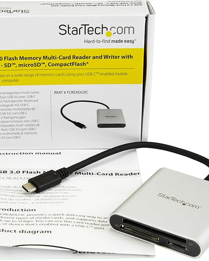 StarTech.com USB 3.0 Flash Memory Multi-Card Reader/Writer with USB-C - SD microSD and CompactFlash Card Reader w/ Integrated USB-C Cable (FCREADU3C)
