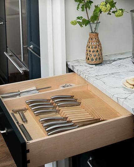 Rev-A-Shelf Dual Row Trim To Fit Knife Block Drawer Organizer with Storage Holder for Kitchen Utensils, 55 Slot Cutlery Tray, Wood, 4WDKB-1