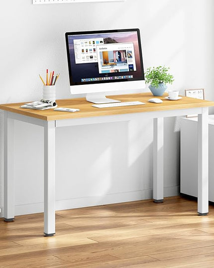 DlandHome 39 inches Small Computer Desk for Home Office Activity Table Writing Table for Small Spaces Study Table Student Laptop Desk (39 inch, Teak + White)