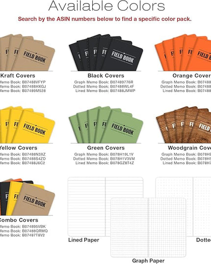 Elan Publishing Company Field Notebook/Pocket Journal - 3.5"x5.5" - Black - Dot Graph Memo Book - Pack of 5