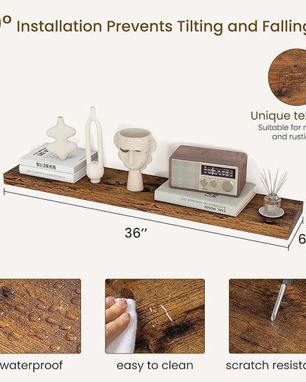 Dreamland 30Inch Floating Shelves for Wall, Rustic Wooden Floating Shelves for Bathroom|Bedroom|Kitchen, 2 Pack Deep Wall Mounted Book Shelf, Wood Storage Display Shelf for Home Decor, Brown