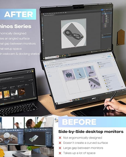 Mobile Pixels Geminos T (2 x 24 inch) Dual Stacked Computer Monitor with All-inclusive Workstation, 65W USB-C Charging Touchscreen, 1080P Webcam&Speakers, USB-A/USB-C/HDMI, Ergo Design (2 Monitors)