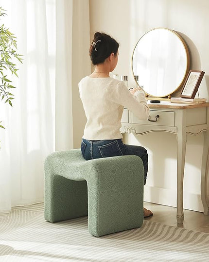Vanity Stool Foot Rest Small Footstool Ottoman Chair Seating Backless Modern Teddy Velvet Ottoman for Makeup Room Living Room Bedroom Entryway,(Single 1) Green