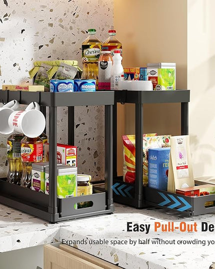 2 Pack Pull-Out Storage Organizers, Under Sink Organizer and Storage for Bathroom & Kitchen,Multi-Purpose Under Cabinet Organizers and storage Black