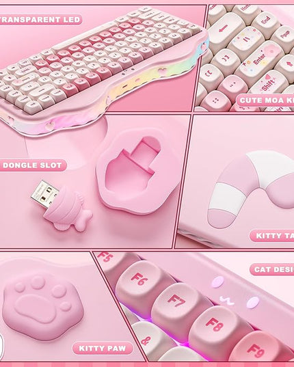 YUNZII C75 Wireless Mechanical Keyboard,75% Layout, Hot-Swappable NKRO,BT5.0/2.4G/USB-C Mode,Dye-Sub PBT MOA Keycaps,RGB Gasket Mount,Cute Cake Design for Mac/Win/Gaming (Pink, Candy Switch)