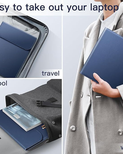 JETech Slim Laptop Sleeve for MacBook Pro 14-Inch(M5/M4/M3/M2/M1, 2021-2025), PU Leather Case with Magnetic Closure (Navy)