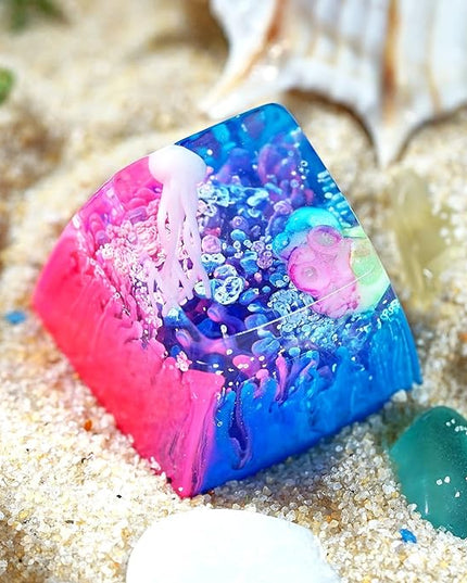 Jellyfish Artisan Keycap Neon Pink Coral Ocean R1 SA Profile Custom Sea Creature Keycaps 1U ESC Handmade Gaming Sea Resin Key Cap Cherry MX Switch Compatible Mechanical Keyboard Jellyfish Lover Gift