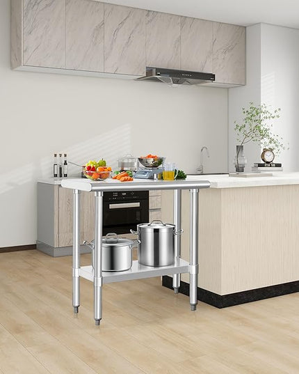HARDURA Stainless Steel Work Table Commercial 18×36 Inches Kitchen Prep Table and Heavy Duty Commercial Workbench NSF 430 with Undershelf and Galvanized Legs