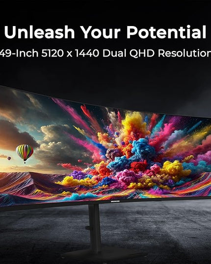 Deco Gear 49″ Curved Ultrawide Dual-QHD Monitor | 5120×1440 32:9 HDR400 | 120Hz VA Panel | USB-C 65W PD, FreeSync, PBP/PIP, KVM Switch | Built-in Speakers & Ergonomic Stand