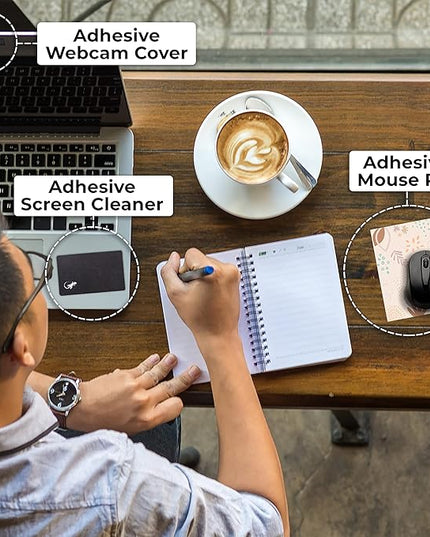 Mouse Pad Adhesive Bottom - Sticks to Any Surface - Portable - Webcam Covers and Screen Cleaner Included (Pastel Leaves)
