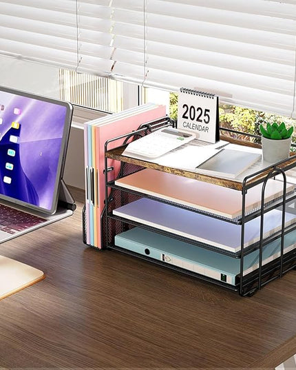 gianotter 4-Tier Paper Organizer With Magazine Holder, Desk Organizers and Accessories, Desk Accessories & Workspace Organizers, File Organizer for Office Supplies Storag (Wood, 4-Tier)