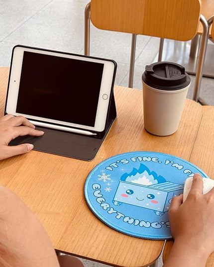 Light Blue Dumpster Round Mouse Pad 8.6 x 8.6 Inch, Cute Funny Mousepad for Laptop Gaming, Stitched Edge Non-Slip Rubber Base, Home Office Decor Desk Accessories
