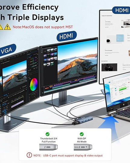 ANYOYO USB C Docking Station Dual HDMI Monitor Adapter 8-in-1 USB C HUB 3 Monitors Adapter with 4K HDMI +VGA +PD100W+Audio Laptop Docking Station for Dell/Lenovo/HP/Samsung/ASUS (Gary)