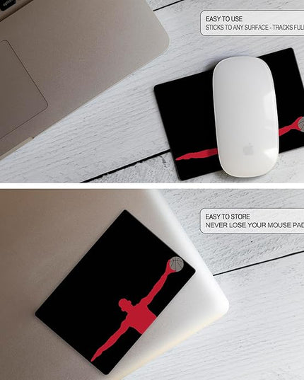 Mouse Pad Adhesive Bottom - Sticks to Any Surface - Portable - Webcam Covers and Screen Cleaner Included (Basketball)