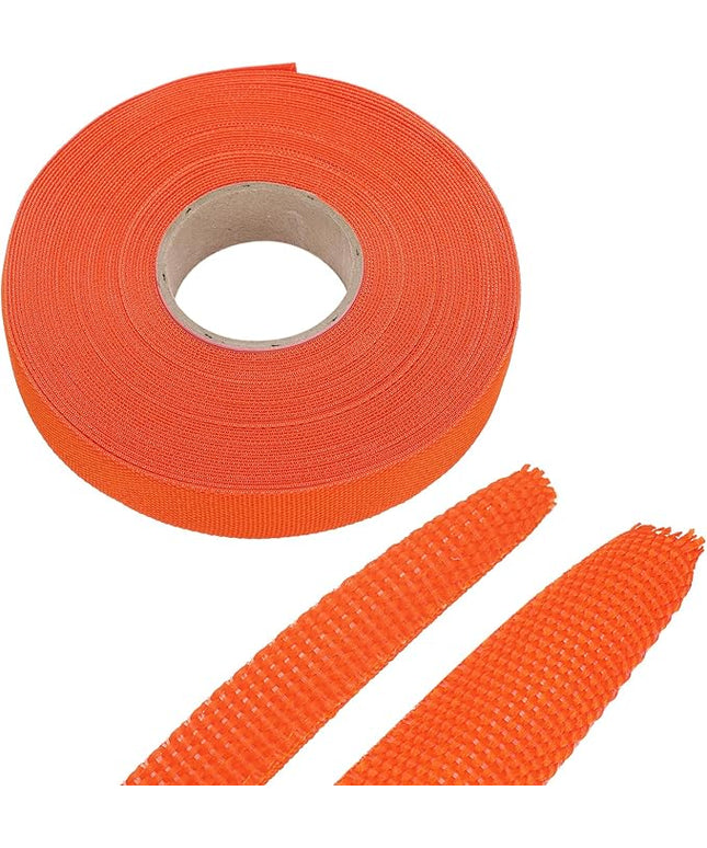 MECCANIXITY Braided Cable Sleeves Heat Shrinkable Fabric Sleeving, 5/8" 60ft Orange 2:1 Ratio Heat Shrinkable Cord Protector for Harness Cable, Network Cable Protection, Cable Management