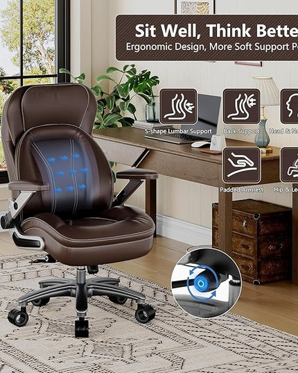 Big and Tall Office Chair, 600lbs Heavy Duty Desk Chair with 5D Arms, Adjustable Lumbar Support & Height, Tilt Function, PU Leather High Back Ergonomic Executive Computer Chair with 3'' Silent Casters