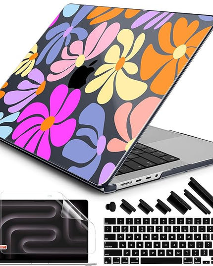 DONGKE Case for M5 MacBook Pro 14 inch 2025 2024-2021 M4 M3 M2 M1, Plastic Hard Shell Cover Compatible with A3434 A3112 A3401 A3185 A2992 A2779 A2442, Retina XDR Display & Touch ID, Power Flowers