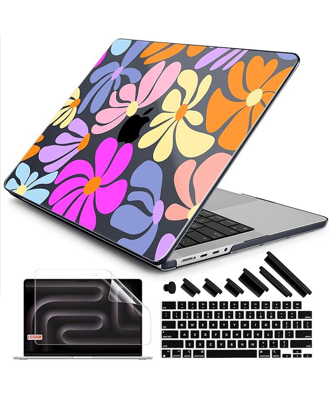 DONGKE Case for M5 MacBook Pro 14 inch 2025 2024-2021 M4 M3 M2 M1, Plastic Hard Shell Cover Compatible with A3434 A3112 A3401 A3185 A2992 A2779 A2442, Retina XDR Display & Touch ID, Power Flowers