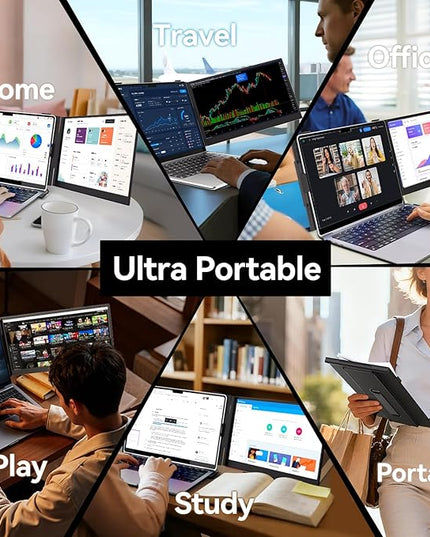 Laptop Screen Extender, 1.3lb Ultra Lightweight 14" 1080P FHD Portable Monitor for Laptop, Plug & Play Dual Travel Screen Monitor, Laptops Dual Monitors Attachment, Fits Windows/Mac/Android/Chrome